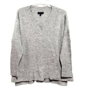 Lane Bryant Marled Heather Gray V-Neck Ribbed Tunic Sweater Plus Sz 22 24